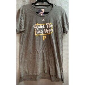 Majestic Pittsburgh Pirates Women T Shirt Gray Raise The Jolly Roger Size Medium
